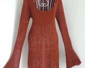 Vintage 70s crochet knitted angel bell sleeve dress 8 10