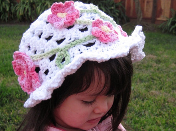 Spring Garden Sun Hat Crochet Pattern - Cloche Beanie PDF - Cute Easter hat, easy to make