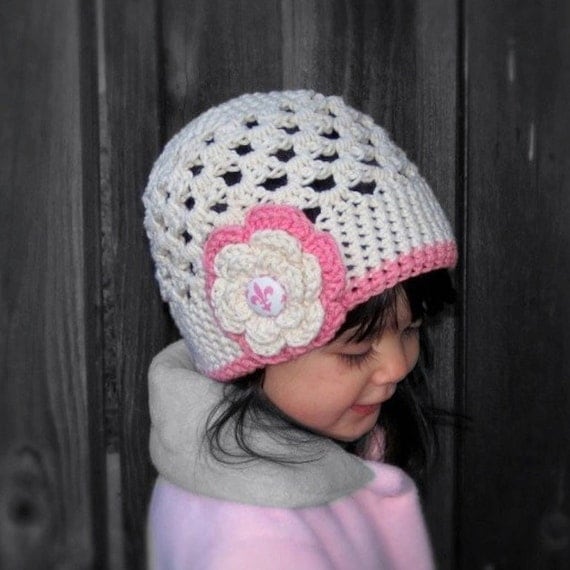 Crochet hat pattern - Sweet cream and rose crochet beanie hat PDF Pattern - Newborn baby toddler child adult sizes  - 12mo 18mo 2t 3t