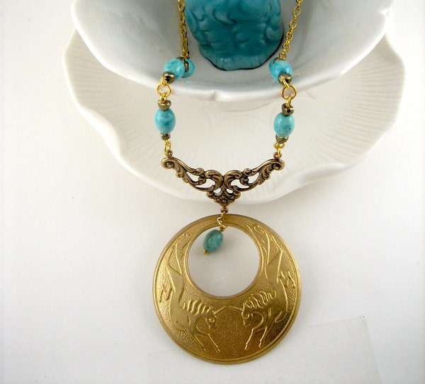 Unicorn Necklace with Turquoise Beads