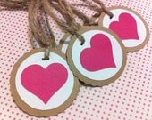 Kraft Gift Tags - Wedding Valentine's Day Pink Hearts - Set of 6