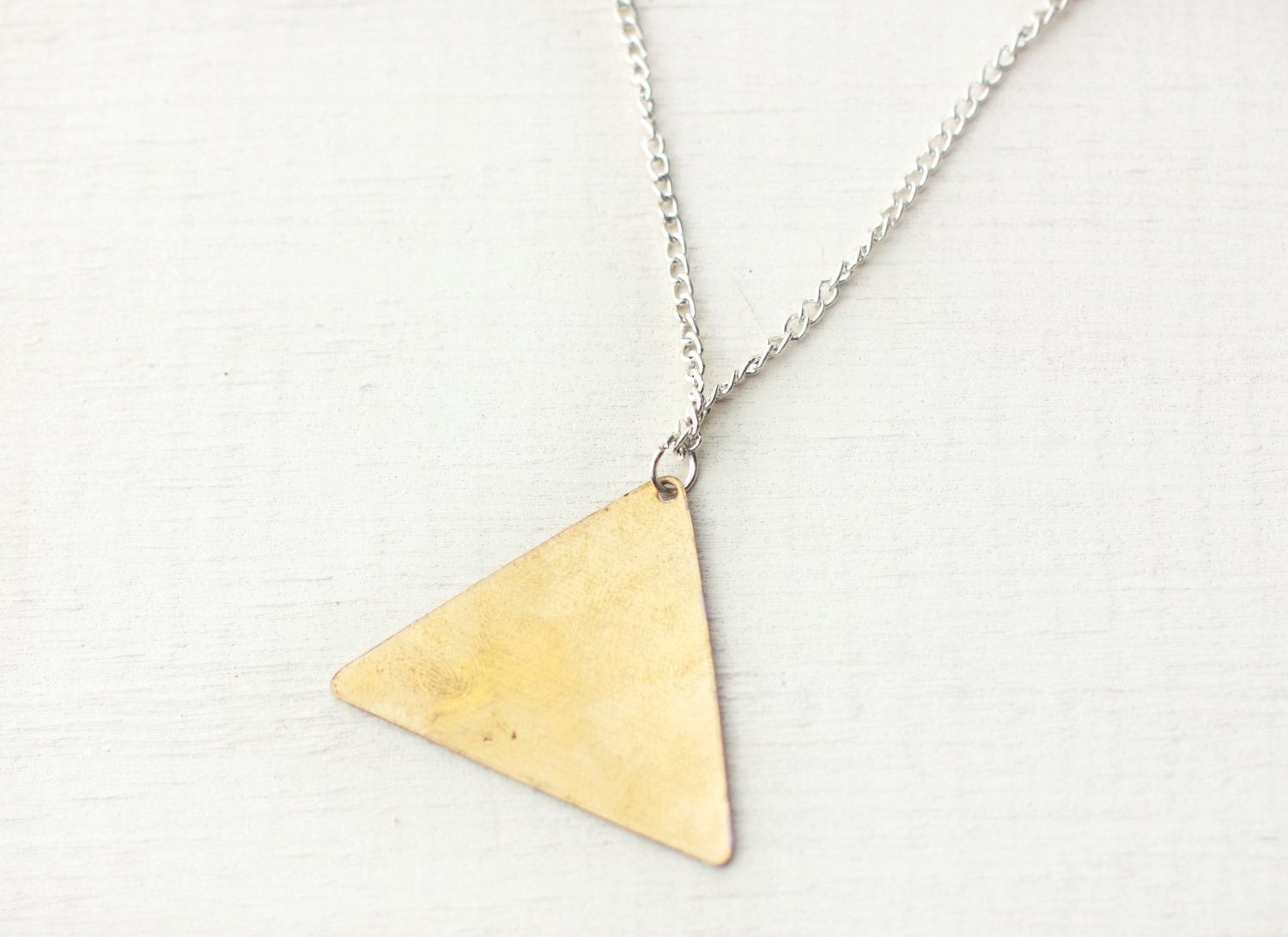 Three Colour Triangle Necklace (Blue - Pink - Bronze) - Modern Geometric Jewellery