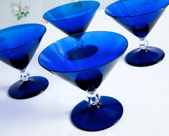 Vintage Cocktail Glasses in Cobalt Blue by QuaintCollector on Etsy