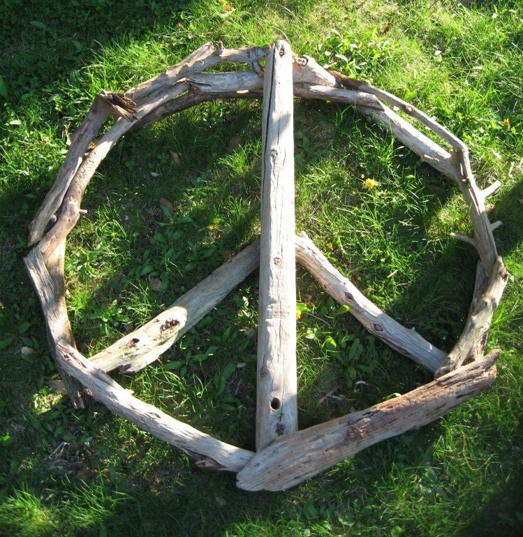 Driftwood Peace Sign, Wood Sculpture Wall Art