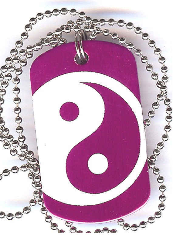 Only 5 Left. Screen Printed Dog Tag. WHITE YIN-YANG On Hot Pink. Free Gift With Order