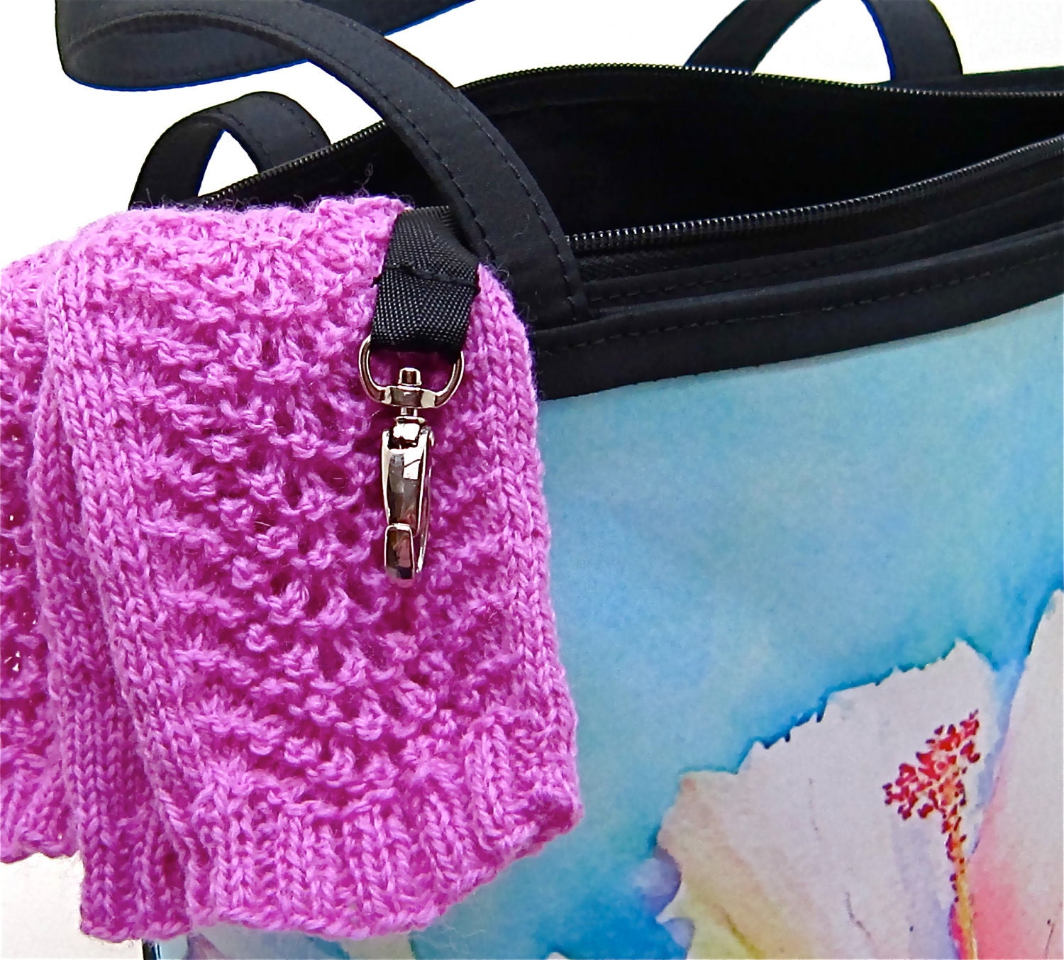 Handbag Tote bag Watercolor Hibiscus Custom Order blue turquoise white green yellow red purple mauve rainbow water resistant microfiber