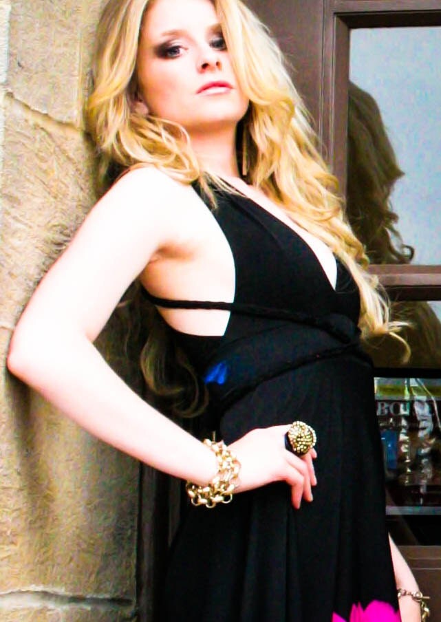 LIMITED EDITION Midnight Blossoms Braided Halter Jersey Glam Gown