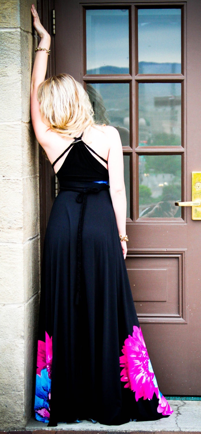 LIMITED EDITION Midnight Blossoms Braided Halter Jersey Glam Gown