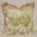 SALE Shabby Country Garden Toile Pillow Cover Green Brown Ivory 18x18