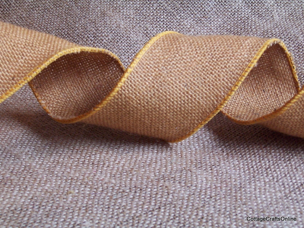 Burlap Wired Ribbon 2 1/2" Russet Brown Natural Jute 3 YARDS  - Offray Craft Ribbon Russet Burlap