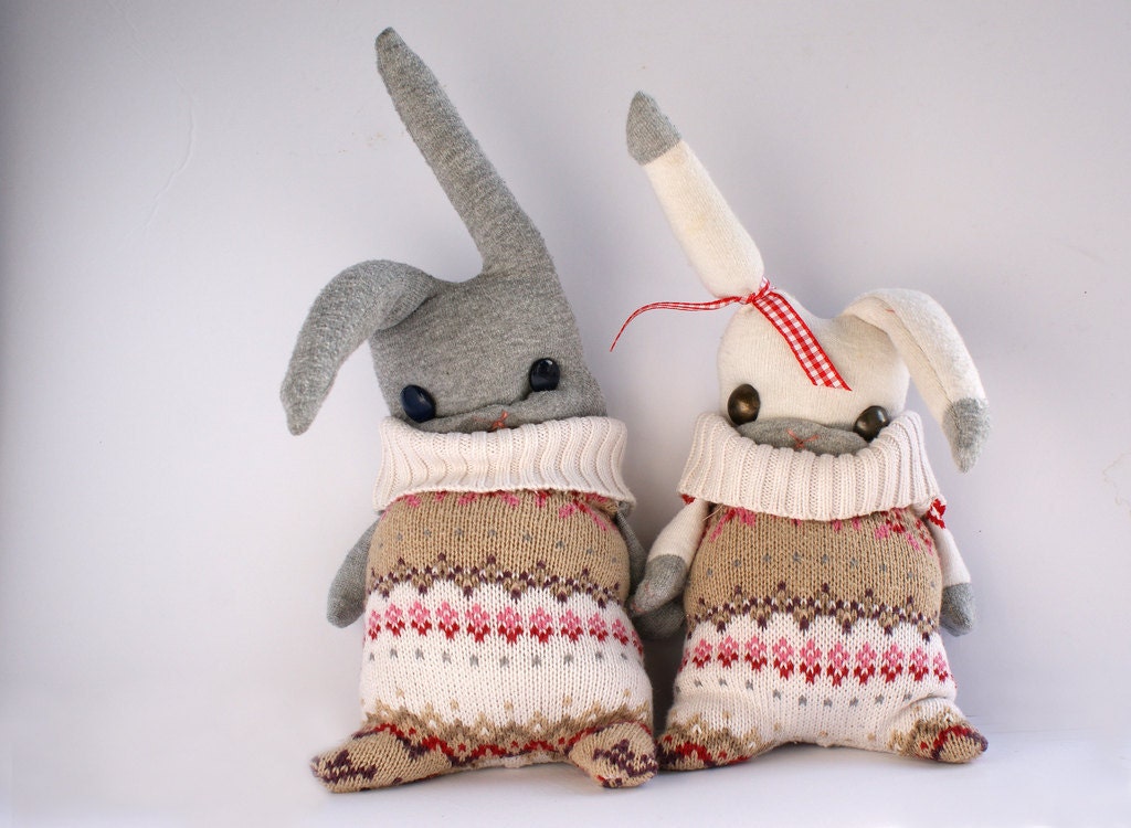 Mr&Mrs 'Matching Jumpers' bunny rabbit plushies