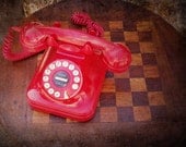 Red Vintage Telephone Photo Print, Flea Market, Old-Fashioned Vintage Rotary Phone, Fine Art 8x10" Matte Photography Print