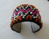 African Sunrise Picot Bead Embroidered Cuff Bracelet EBW