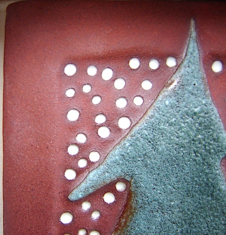 First Snow of the Year: Framed Ceramic Tile White, Dark Green, Terra Cotta (E-FTF-1)