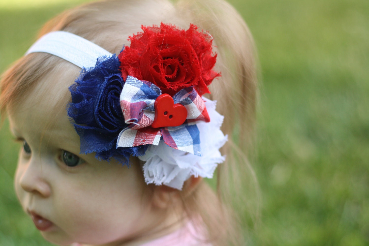 All american sweetheart, 4th of july red white and blue shabby headband, NB-adult