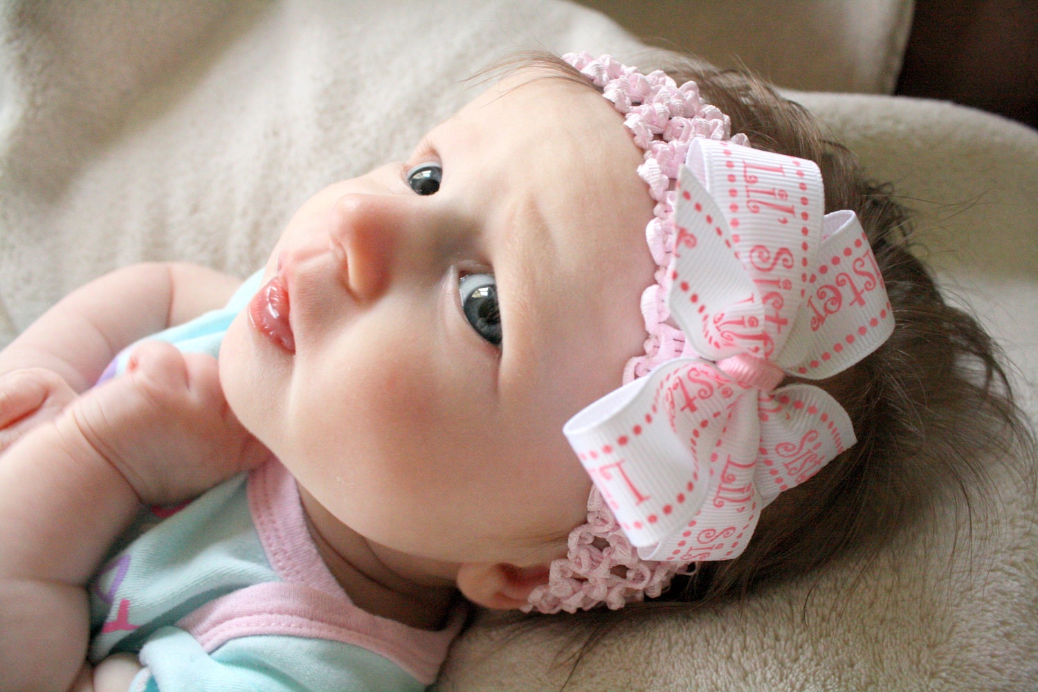 Lil Sister Bow on Pink Headband, Sized to order