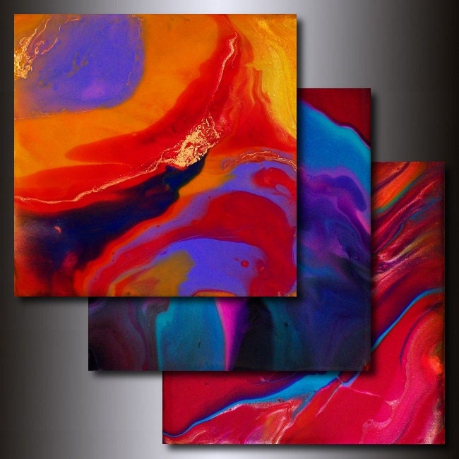 12 x 12 Print Set: 3 Multi Coloured Abstract Giclees