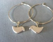 Silver Bird Hoop Earrings