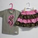 Girls Camo Deer and pink Outfit - Ruffle Skirt with Matching Shirt - skirt sizes 2t to 14 with shirt size of choice