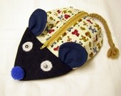 Zipper Pencil Case - Mouse Bag - Puppies print fabric and Jeans - Back to School