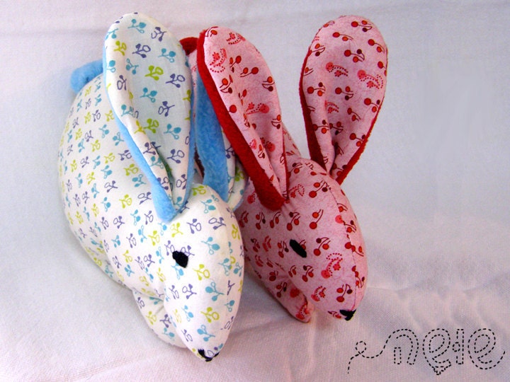 Rabbit - Plush - softy - Turquoise cotton and fleece