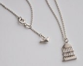 Bird and cage necklace sterling silver