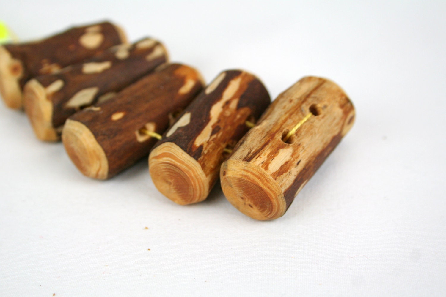 Wooden toggle buttons - pine wood - chunky extra large - set of 5 - with 2 holes - craft, fiber, yarn projects, journals - by Ligamentum
