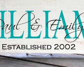 First and Last Names Plus Est Date Sign 7.5x19" In your Choice Of Colors, Makes a great Wedding Gift