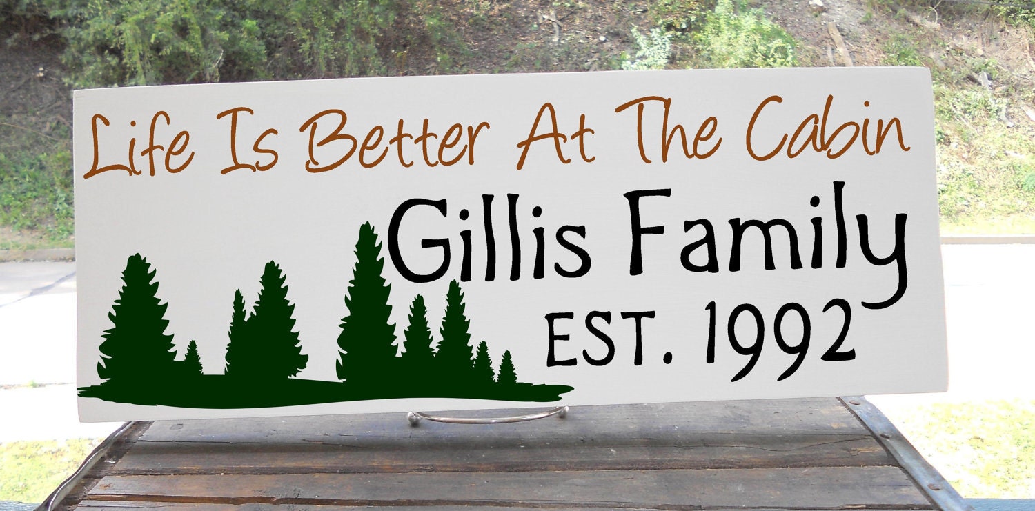 Life Is Better At The Cabin Sign With Personalized Family Name and Est date 7.5x19" In your Choice Of Colors