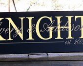 First and Last Names Plus Est Date Sign With Adorable Corner Flourish 7.5x19" In your Choice Of Colors, Makes a great Wedding Gift