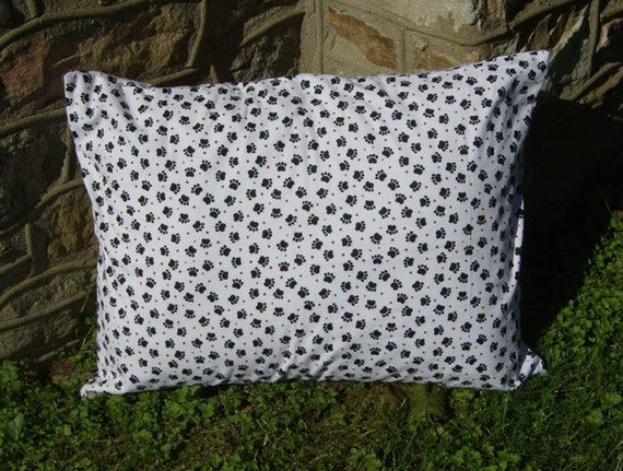 Dog Bed Cover - Standard Pillow, Flannel - Paw Prints, Black