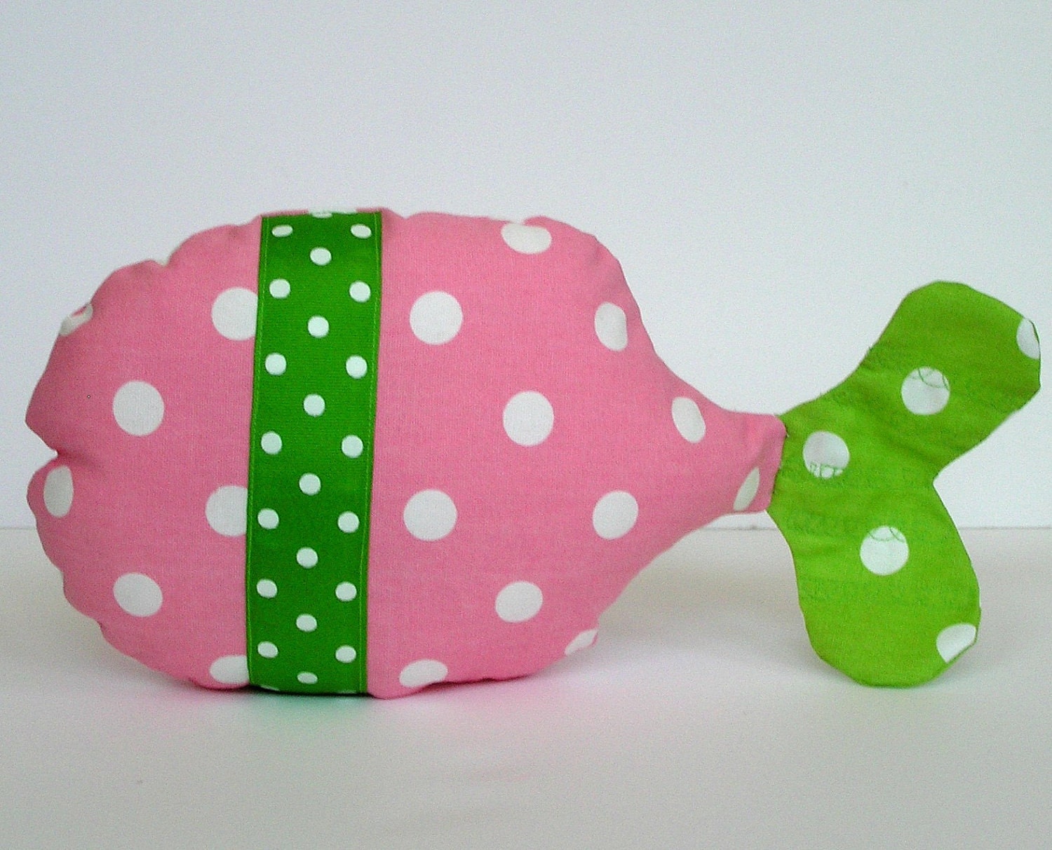 Nautical Fish Pillow / Toy,  in pink and green polka dots