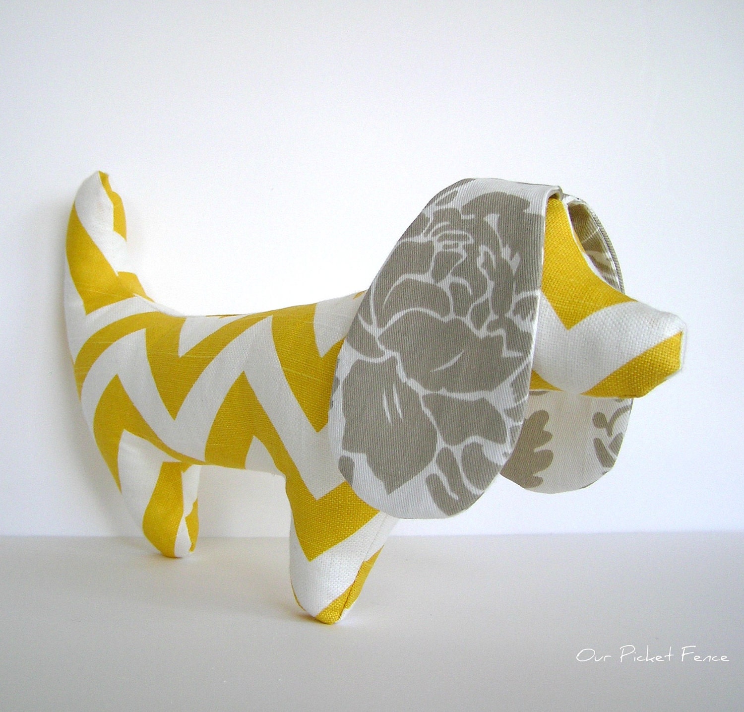 Yellow and Gray Chevron Dachshund Dog - smaller size - OurPicketFence