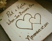 Custom Wedding Guest Book Wood Personalized Rustic Chic Wedding Farmhouse Chic Romance Carved Names in Wood with YOUR Ribbon color choice