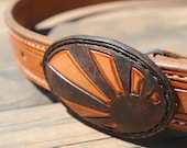 Japanese rising sun brown and tan leather belt buckle