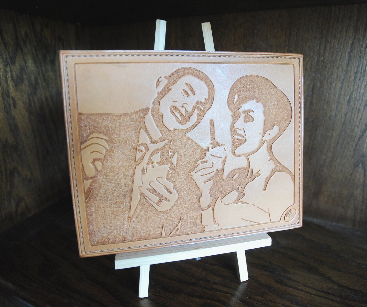 Custom hand-carved leather portrait, 8x10, wedding anniversary gift