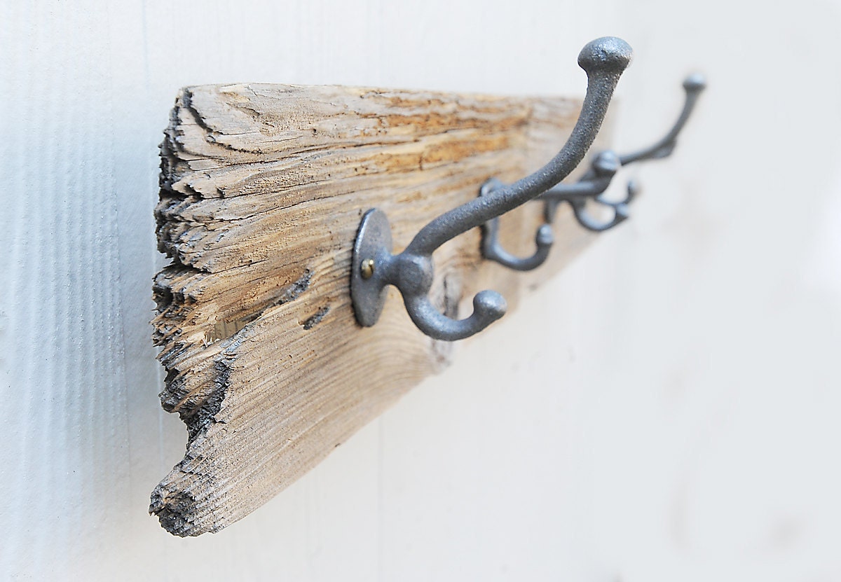 DRIFTWOOD four hook key, coat, hat, leash rack made with rustic reclaimed fence wood