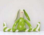 Cute summer bunny rabbit hare green stripes - plush rabbit bunny doll -cute softie stuffed toy hare - birthday gift idea  for girl and boy - HappyDollsByLesya