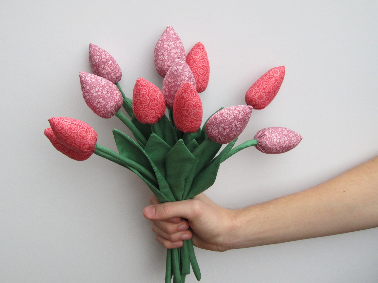 Dozen of spring flowers, tulips, fabric flower, pink and lilac - gift for Mother's day, birthday and graduation. Gift for girl, for mom