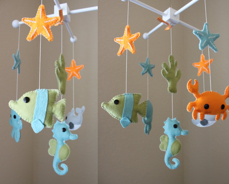 Baby Mobile - Baby Crib Mobile - Ocean Sea Mobile - Nursery Crib Mobile - crab, octopus "Ocean Sea Creatures" (You Can Pick Your Colors)