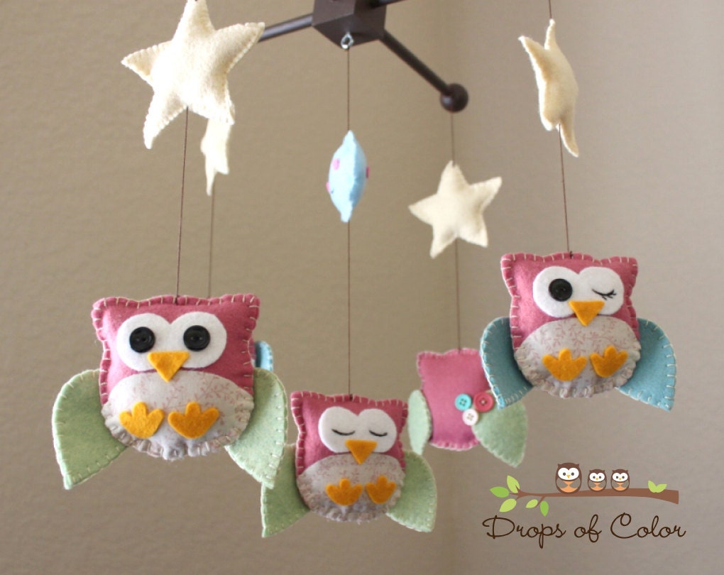 Baby Crib Mobile - Baby Mobile - Nursery Owl Mobile "Five Owls in the night" (You can pick your colors) Mobile - Crib Mobile