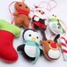 Set Felt Plush Christmas Ornaments - Santa Claus, Snowman, Gingerbread Man, Candy Cane and more - Merry Christmas Decor - Set of 7
