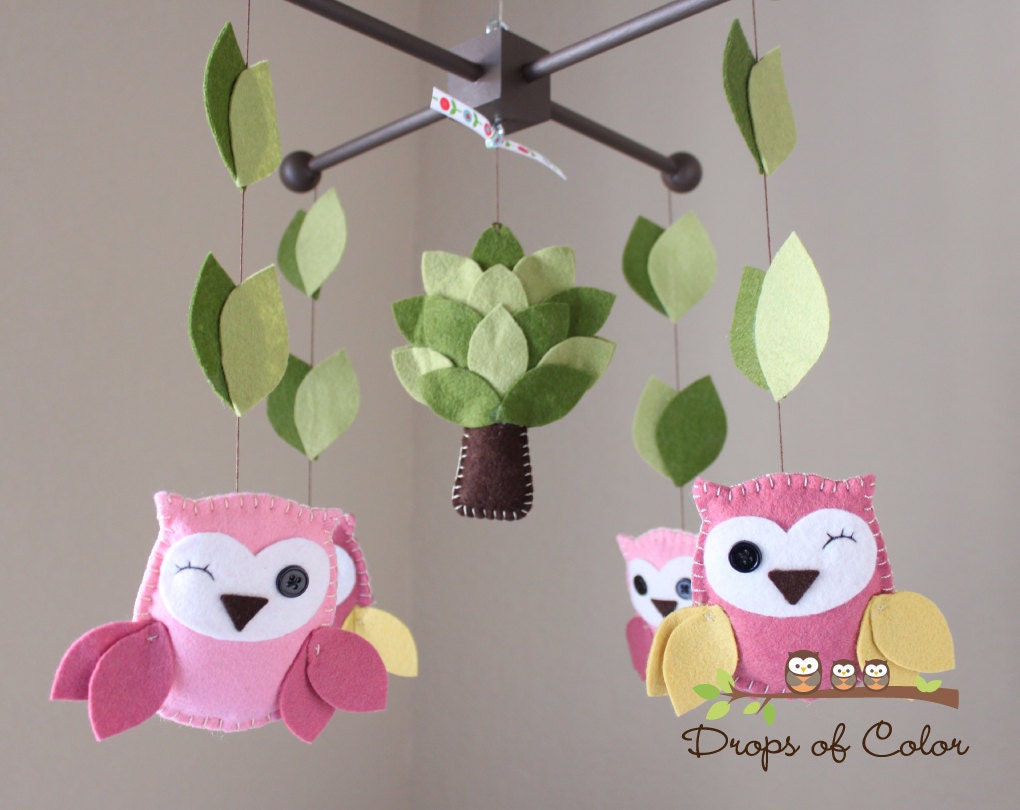 Baby Crib Mobile - Baby Mobile - Owl Mobile - Nursery Crib Mobile "Drops of Color Owls"(You can pick your colors)