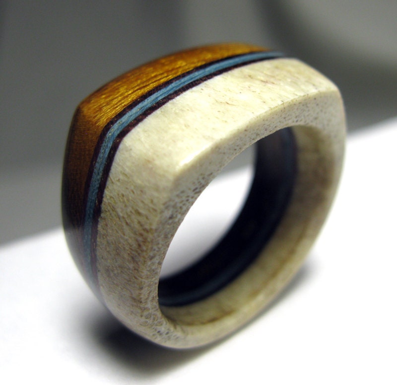 Antler and Wood Ring - Moose Antler and Ironwood Square Top Ring