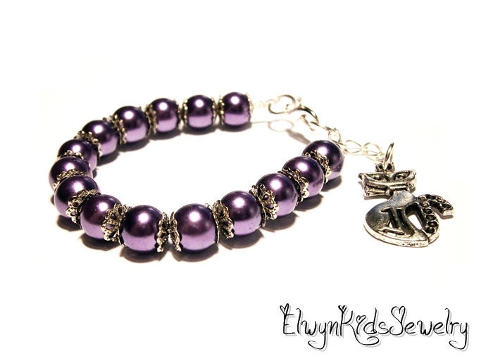 Jewelry For Kids, Cat, Purple, Pearls, Little Girls Bracelet