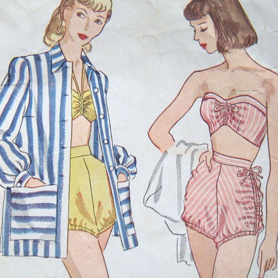 vintage Simplicity 1965 BATHING SUIT & COAT sewing pattern (40s) (sz14/B32)