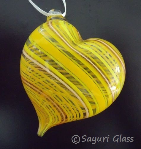 Yellow Stripe Heart Ornament 2 : DISASTER RELIEF