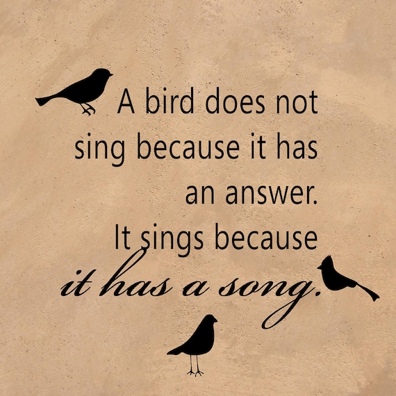 A bird...Sings Because It Has a Song - Inspirational Vinyl Decal Sticker For Smooth Surface Large 22"w x 20"t  TV