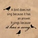 A bird...Sings Because It Has a Song - Inspirational Vinyl Decal Sticker For Smooth Surface Large 22"w x 20"t  TV