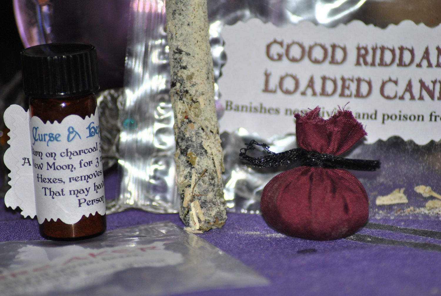 Curse and Hex Breaker Custom Gris Gris, Loaded Candle, Incense - New Orleans Gris Gris, Voodoo, Mojo